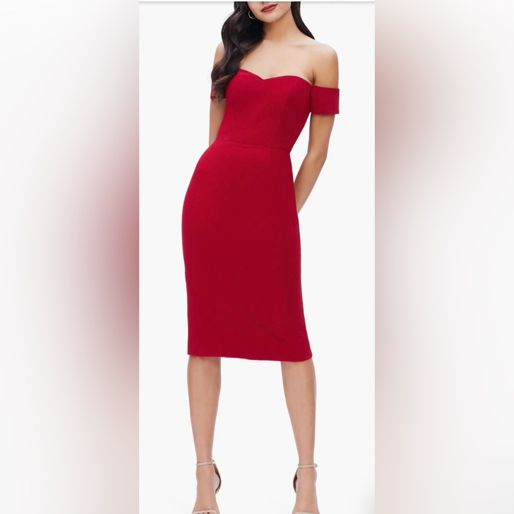 👄 Dress the Population Red Bailey Off the Shoulder Bombshell Wiggle Dress, XL